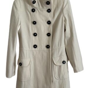 Chic Cream Double-Breasted Women's Pea Coat